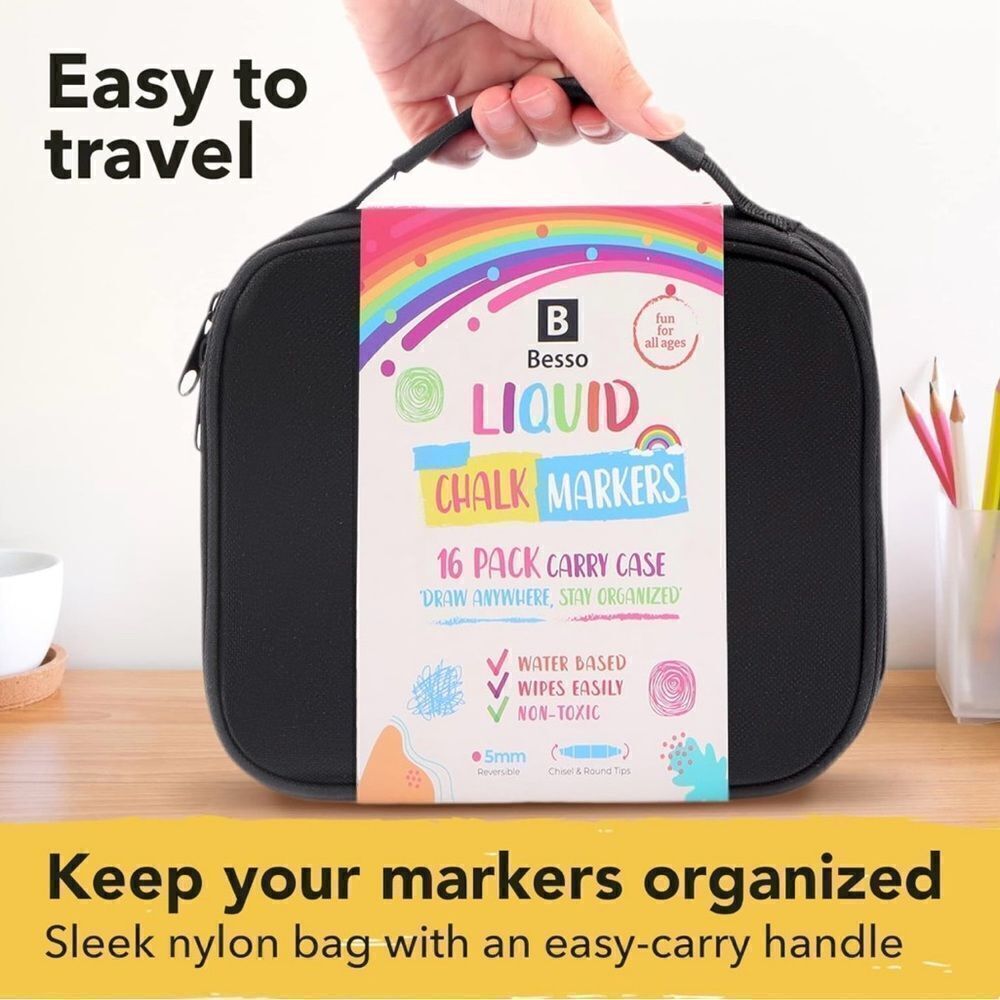 16 Chalk Marker With Case Vibrant Colors Reversible Tips - Picture 4 of 6